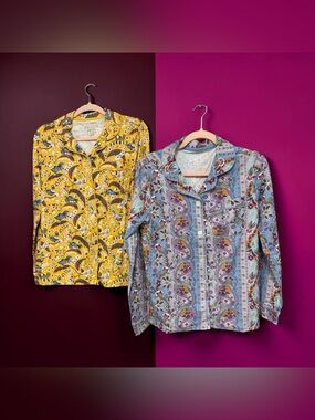 Vera Bradley size XS pajama top Button Front shirt Lot gold rooster blue Paisley